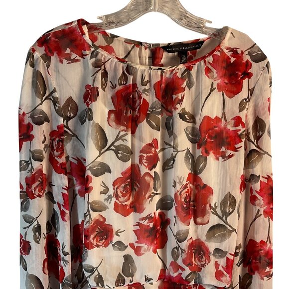 White House Black Market Rose Floral Sheer Blouse Top Lined Cami Ruched Waist - Picture 2 of 8